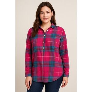 Chaps Denim Shirt M‎ Plaid Flannel Button Front Long Sleeve 100% Cotton